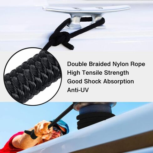 خطوط رصيف قارب كوهري، حبل سحب قارب 3/8 بوصة × 15 قدم، حبل رصيف قارب من النايلون المضفر المزدوج، خطوط رسو، خطوط رصيف للقوارب 3/8 مع فتحة 12 بوصة، 4 عبوات، أسود، ملحقات القوارب in Kuwait