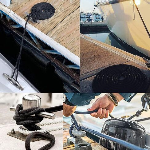 خطوط رصيف قارب كوهري، حبل سحب قارب 3/8 بوصة × 15 قدم، حبل رصيف قارب من النايلون المضفر المزدوج، خطوط رسو، خطوط رصيف للقوارب 3/8 مع فتحة 12 بوصة، 4 عبوات، أسود، ملحقات القوارب in Kuwait