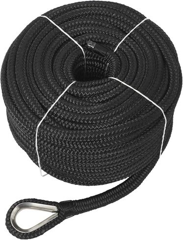 NovelBee 1/2" x 200' خط مرساة من النايلون مزدوج الجديلة مع كشتبان من الفولاذ المقاوم للصدأ، عبء عمل آمن: 1020 رطل؛ قوة الشد: 5100 رطل (أبيض) in Kuwait