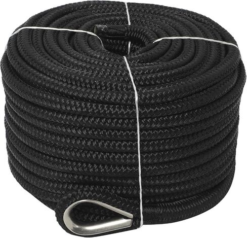 NovelBee 1/2" x 200' خط مرساة من النايلون مزدوج الجديلة مع كشتبان من الفولاذ المقاوم للصدأ، عبء عمل آمن: 1020 رطل؛ قوة الشد: 5100 رطل (أبيض) in Kuwait