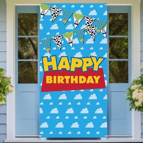 Happy Birthday Door Banner for Kids Boys Girls Birthday Party Decoration Supplies Cartoon Theme Toy Sign Birthday Party Door Background Banner