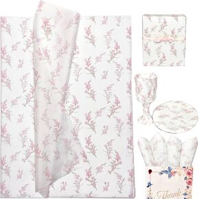 Floral Tissue Paper, White with Pink Gladiolus Flowers Pattern- 30 Sheets, 20x14 In, Gift Wrapping Tissue Paper for Gift Bags, Bouquet Packaging for Wedding Baby Shower DIY Crafts Birthday Party Decor
