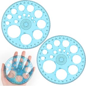 2Pcs Circle Template for Drawing, Plastic Round Drafting Stencils Circle Ruler with Large & Small Circles, Multifunction Geometric Circle Aid Tool for Art Designs Measurement Office School