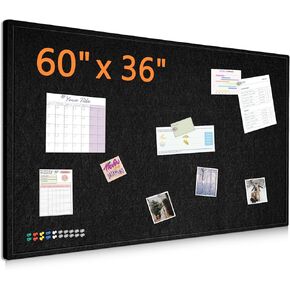 DOLLAR BOSS Large Bulletin Board 60" x 36" Foldable Felt Cork Board, Decorative Pin Board for Wall 5' x 3' Photo Display Board for Office Home School with 20 Pins, Black