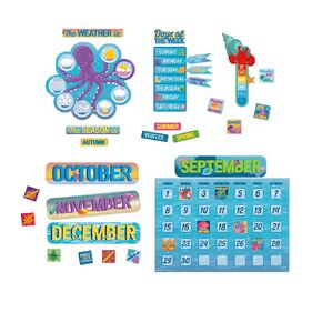 Eureka Seas The Day Marine Life Classroom Calendar Bulletin Board Set for Teachers, 22 Pieces