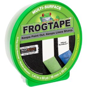 FrogTape Multi-Surface Painters Tape with PAINTBLOCK, 1.5 Inch Wide (1.41 In. x 60 Yds), Medium Adhesion, Green, 10 Rolls (242834)