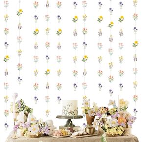 JOYMEMO 8 Pcs Wildflower Garland Streamers for Birthday Party Baby Shower- Wildflower Themed Party Decorations for Girls Women, Floral Daisy Flower Party Supplies Hanging Ceiling Decor