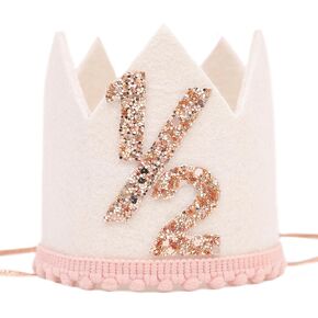 White 1/2 Birthday Crown - 6 Months Birthday Decorations,Little Princess Crown For Cake Smash,Sweet Half Birthday Hat Photo Props,Light Pink 1/2 Way To One Decoration (White)
