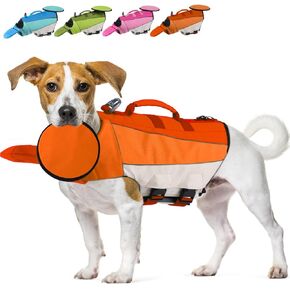 EMUST Dog Swimming Vest, Dog Life Jackets, Ripstop Dog Lifesaver with Rescue Handle, Adjustable Dog Flotation Vest for French Bulldog, Dachshund, Corgi, Pink, M