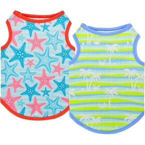 Vehomy 2Pack Dog Summer Shirts Beach Theme Quick Dry Pet Sleeveless Shirt Lightweight Breathable Cooling Puppy Tank Tops Vest T Shirt for Small Medium Dogs Starfish & Coconut XS