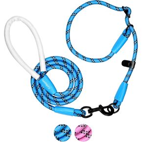 Detachable 2/5" Slip Lead - 4FT, 6FT, 8FT with Comfortable Silicone Handle Strong Rope Leash for Large, Medium, Small Dogs - No Pull, Highly Reflective Pet Training Leash (Blue-Black, 8FT)