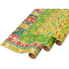 American Greetings 105 sq. ft. Grinch Christmas Wrapping Paper Bundle with Cut Lines, Grinch (3 Rolls 30 in. x 14 ft.)