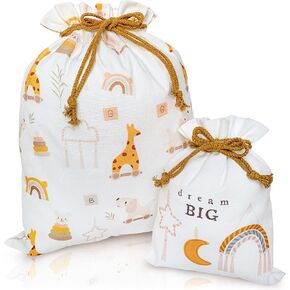 Gather & Knot Drawstring Gift Bags | Premium Canvas | 22" Extra Large | Reusable Fabric Wrap for Baby Shower, Birthday, Gender Reveal, Neutral | XL Boho Toy Flat Bottom