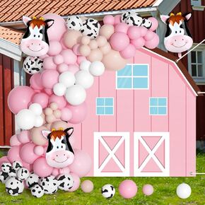 Farm Animals Party Decoration Set Farmhouse Backdrop Cow Balloon Garland Arch Kit Farm Theme Balloons Photo Booth Farm Photography Background Party Decor for Birthday Kids Baby Shower Party Supplies
