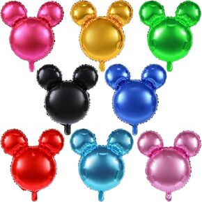 8 Pcs Mouse Head Foil Balloons - 24'' Mouse Mylar Balloons for Birthday Party Decorations - Jumbo Aluminum Foil Balloons - Baby Shower Supplies - Party Favors