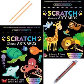 Suyuanart Dinosaur Animal Unicorn Space Scratch Cards و Black Rainbow Scratch Paper Paper ، مع عصي خشبية خدش ، خدش صورة لأولاد عيد ميلاد الحفلات