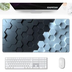 لوحة الماوس للألعاب ، وسادة الماوس لوحة المفاتيح EDGFRTOIO 31.5x15.7 بوصة XXL كمبيوتر محمول كبير كمبيوتر محمول بارد مع قاعدة مطاطية غير انزلاق وحافة مخيط لعمل المكتب المنزلي ، و Beehive 3D Hexagon