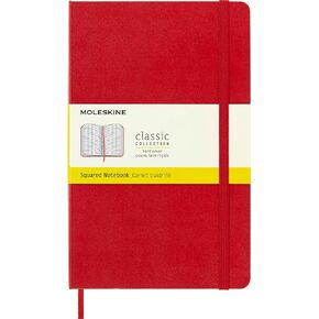 Moleskine Classic Notebook, Hard Cover, Large (5" x 8.25") Squared/Grid, Scarlet Red, 240 Pages