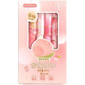 6pcs Gel Pens Set Cute Pens Pink, Kawaii School Supplies Retractable Cartoon Gel Pen Black Ink, Suitable for School Home Office Writing Fine Point 0.5mm