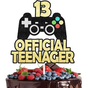 13th Official Teen Gaming Cake Topper Teen 13th Happy Birthday Controllers, Unlockable, Boys and Girls Featured Game Themed Birthday Party, or Game Themed Party Decorations (Green Glitter). LIANGSS
