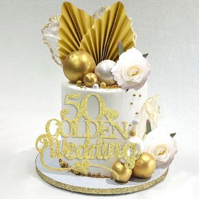 LaVenty Glitter Happy 50th Anniversary Cake Topper 50 Golden Years Cake Topper 50th Wedding Anniversary 50th Anniversary Party Decorations