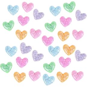 30 Pack Heart-Shaped Slime Charms Resin Flatbacks Buttons Polymer Clay Beads for Miniature Fairy Garden Hair Accessories DIY Scrapbooking Phone Case Jewelry Making Home Decoration (Crackle)