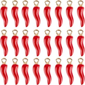 SUNNYCLUE 1 Box 100Pcs Hot Pepper Charm Chili Pepper Charms Enamel Mexican Fiesta Cinco De Mayo 3D Red Italian Horn Chilis Miniature Food Pendants for Jewelry Making Supplies DIY Necklace Keychain