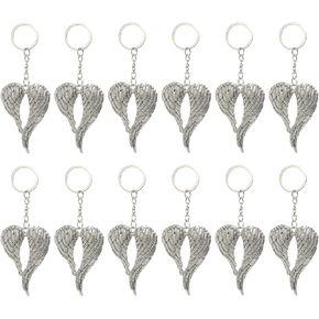 Honbay 12 Sets Alloy Angel Wings Charms Key Ring Religious Keychain Making Pendants for Memorial Decorations Jewelry Making Accessories DIY Craft