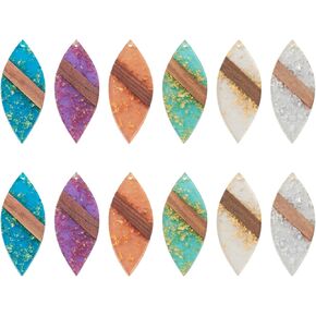 FASHEWELRY 20Pcs Sequins Resin Wood Earring Charms Ocean Blue Wooden Earring Blanks Geometry Bohemian Wood Earring Pieces for Women Jewelry Making