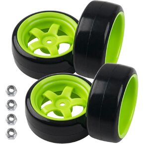 5-Spoke Hard Plastic Wheel Rims & Plastic Tires 12mm Hex Compatible with Traxxas HSP Tamiya Kyosho Himoto HPI Redcat 1/10 On-Road RC Drift Drifting Car(Green)