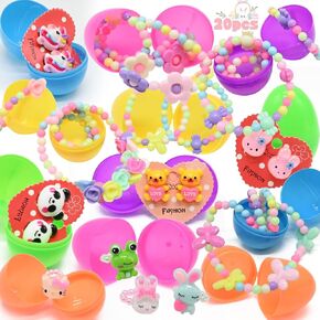 12 Pcs Easter Eggs Prefilled with 20 Girls Pretend Jewelry Surprise Toys, Plastic Easter Egg Filled with Necklaces Bracelets Rings Earrings for Easter Basket Stuffer, Easter Egg Hunt, Classroom Prize