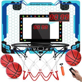 كرة السلة الداخلية مع لوحة النتائج الإلكترونية وتوقيت ، LED LED Mini Basketball Hoop للأطفال ، فوق الباب كرة السلة الداخلية ، هدايا كرة السلة للبنات من 3 إلى 12 عامًا (Pink)