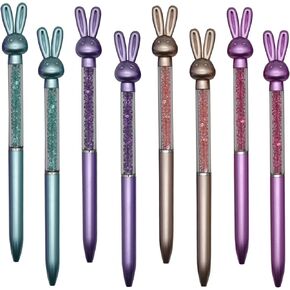 Maydahui 24 PCS Retractable Rabbit Ballpoint Pen Colorful Crystal Quicksand Pen Cute Animal Gem Pen Black Ink for Girls School Party
