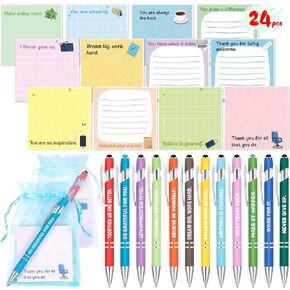 Funny Coworker Gifts, Pens with Inspirational Sayings + Sticky Notes, Work Gift Bulk for Adults Office Supplies Set