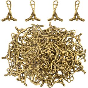 60 Pieces Ice Hockey Stick Charms Tibetan Alloy Ice Hockey Golfball Sports Equipment Pendant Charms for DIY Necklace Bracelet Jewelry Making Crafting