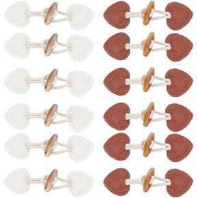 PLIGREAT 12 Sets Pu Leather Sew on Toggles Closures, Heart Shape Sew-on Toggles with Resin Horn Buttons Leather Closure Buttons for Coat Sweater Knitwear Jacket DIY Crafts Accessories (White, Brown)