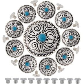 GORGECRAFT 1 Box 10PCS Screw Back Buttons Vintage Metal Button 1 Inch Coin Navajo Synthetic Turquoise Buttons Replacement Flower Pattern Buckle With Plastics Imitation Synthetic for Craft Sewing Decor