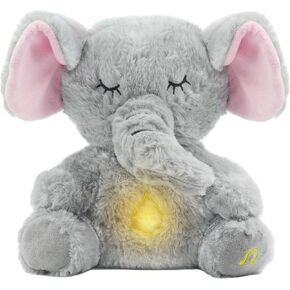 Breathing Elephant, Breathing Stuffed Animal, Rhythmic Breathing Motion with Music Lights & Breathing Motion for Newborns 0+ Months, Perfect for Relieving Baby Quiet, Gray