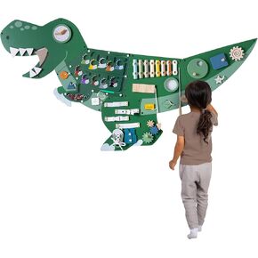 Dinosaur Activity Wall Busy Board - Wooden Sensory Wall Panel for Kids & Toddler Wall Activity - Interactive Montessori Wall Activity Board for Boys & Girls - Perfect for Playroom Daycare Waiting Room