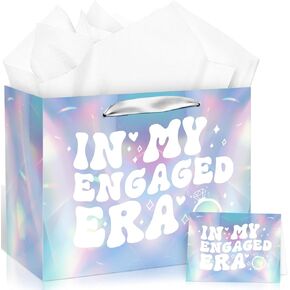 Yomaiha Engagement Gift Bag Engagement Gift Wrapping Paper Bag In My Engaged Era Gifts Bag with Tissue and Greeting Card Engaged Gift Bag Bridal Wedding Shower Party Supplies for Bride