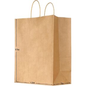 PINWATT 20Pcs 17 x 13 x 7 Inch Extra Large Kraft Paper Bags, Brown Gift Bags Bulk with Handles, Retail Bag for Business, Shopping, Merchandise, Birthday Wedding Party Favor Bag