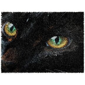 Black Cat Face Latch Hook Kits Rug Color Printed Crochet Yarn DIY Hooking Latch Kit Carpet Rug Cover Mat for Christmas Chair Cushion Floor Decoration 52x38cm(1)