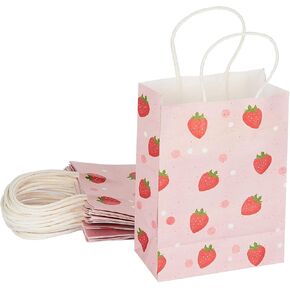 حقائب هدايا Bashider Strawberry 5.9x8.26x3.15 بوصة لحفل الفراولة تفضل الأكياس الورقية 16pcs مع مقابض لصالح الحفلات (تربية الفراولة)