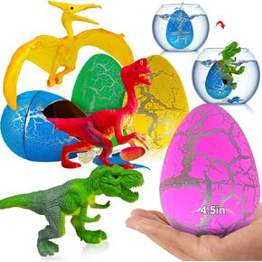 [ Fast Hatch 2 Hours] 4 Pack 4.5" Large Easter Dinosaur Eggs Hatching Surprise Eggs Grow in Water Crack Egg Science Toys Easter Basket Stuffers Gift for Toddler Kids Boys Girls Easter Eggs Hunt Party