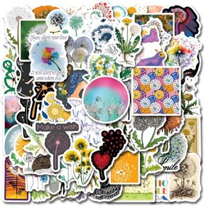 62pcs Dandelion Flower Stickers Vinyl Waterproof Aesthetic Cartoon Decals Stickers for Laptop Water Bottles Skateboard Book Scrapbook Luggage Decals for Adults, Teens, Kids