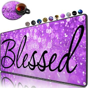 Extended Gaming Mouse Pad and Coaster, Large Non-Slip Rubber Base Mousepad with Stitched Edges, Waterproof Mouse Mat Desk Pad for Work, Game, Office, Home -Blessed Purple Glitter Background