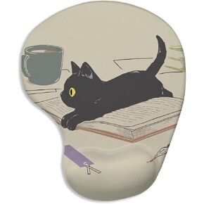 Funny Cat Mouse Pad, Cat Desk Accessories, Cute Black Cat Mouse Pads with Non-Slip PU Ergonomic Mouse Pad with Wrist Support Computer Mouse Mat Base for Home Office Laptop Desk Accessorie