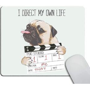 Smooffly Mousepads Cute Pug Design Mousepad Non-Slip Rubber Gaming Mouse Pad Rectangle Mouse Pads Pug Dog with Director Slate - I Direct My Own Life