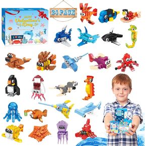 24 Pack - Valentines Day Gifts for Kids Classroom,Marine Animals Building Blocks Set Toys for Classroom Prizes School Surprise Box,Party Favors Bulk for Class Valentines Gifts Exchange
