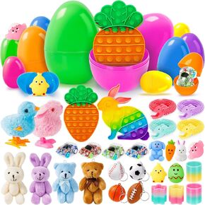 30 Pack Prefilled Easter Eggs with Toys Inside, Bulk Mix 4 Sizes Plastic Easter Eggs with Assorted Novelty Toys, Filled Surprise Eggs for Easter Hunt, Easter Basket Stuffers, Party Favors for Kids